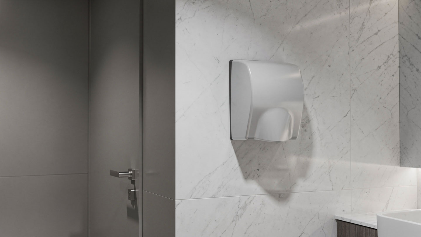 quiet hand dryer in office washroom