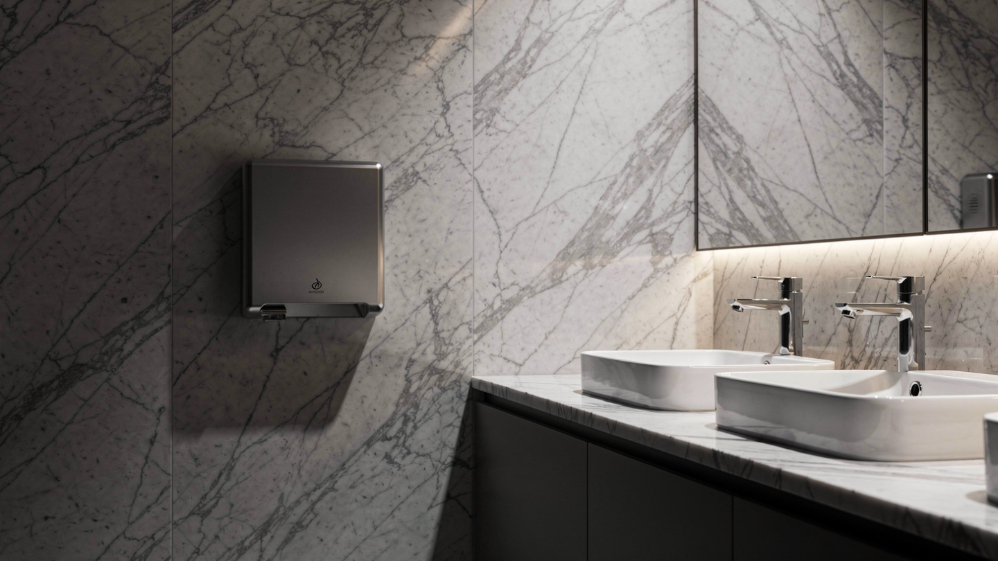 commercial hand dryer installed in modern washroom