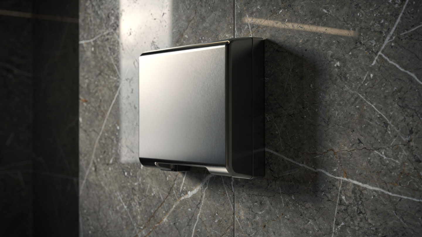 vandal resistant hand dryer in public toilet